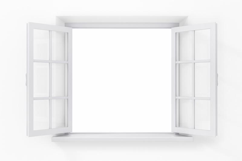 Open window in the white wall isolated on white background