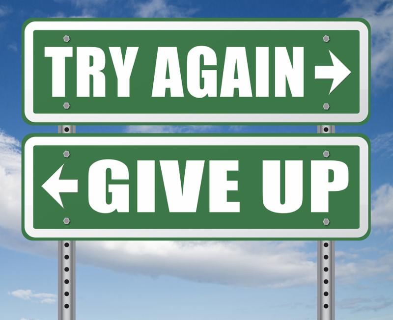 try again give up keep going and trying self belief never stop believing in yourself road sign dont be a quitter persistence and determination  3D_ illustration 